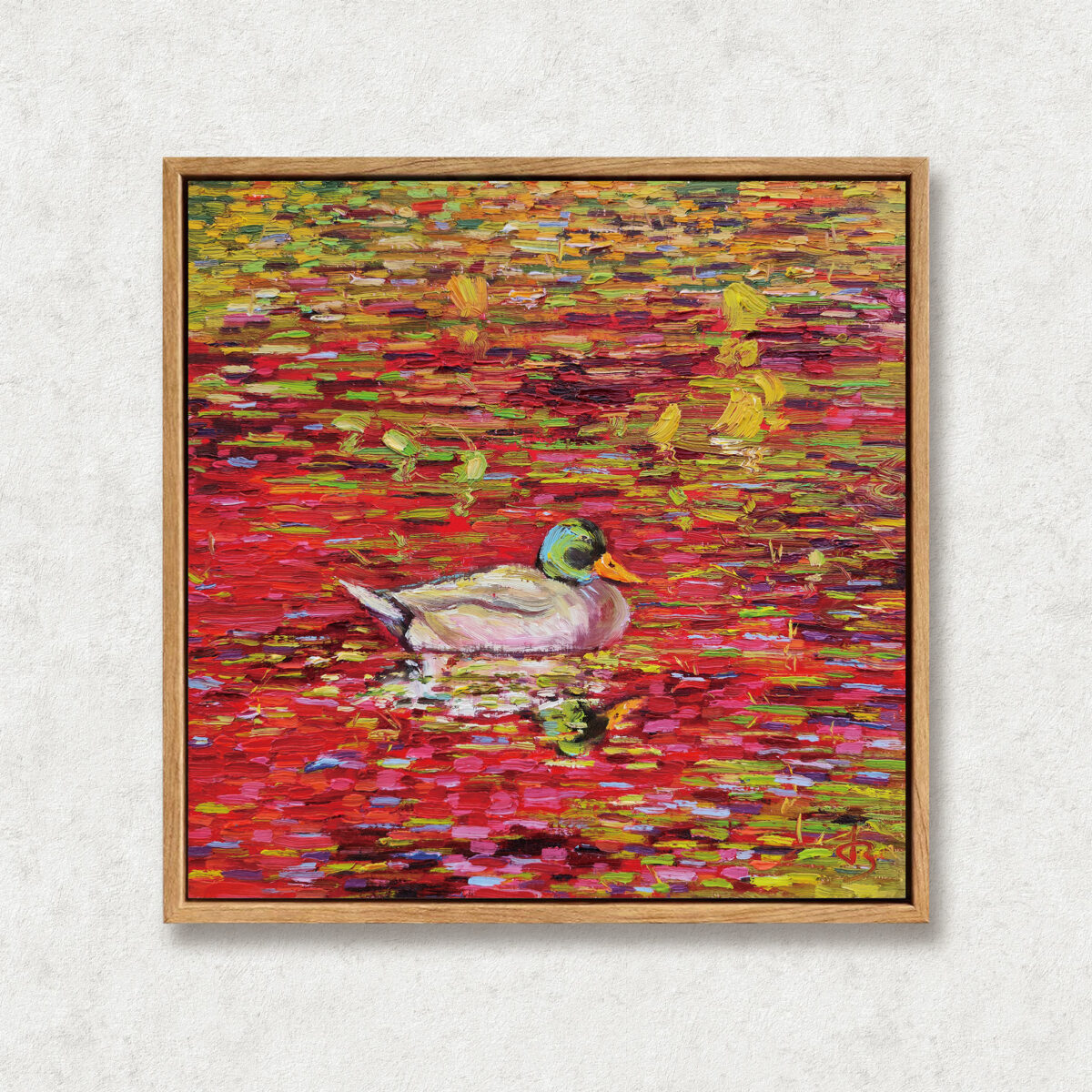 Autumn Afternoon Floater — Dallas Deng oil painting, framed view, light and calm.