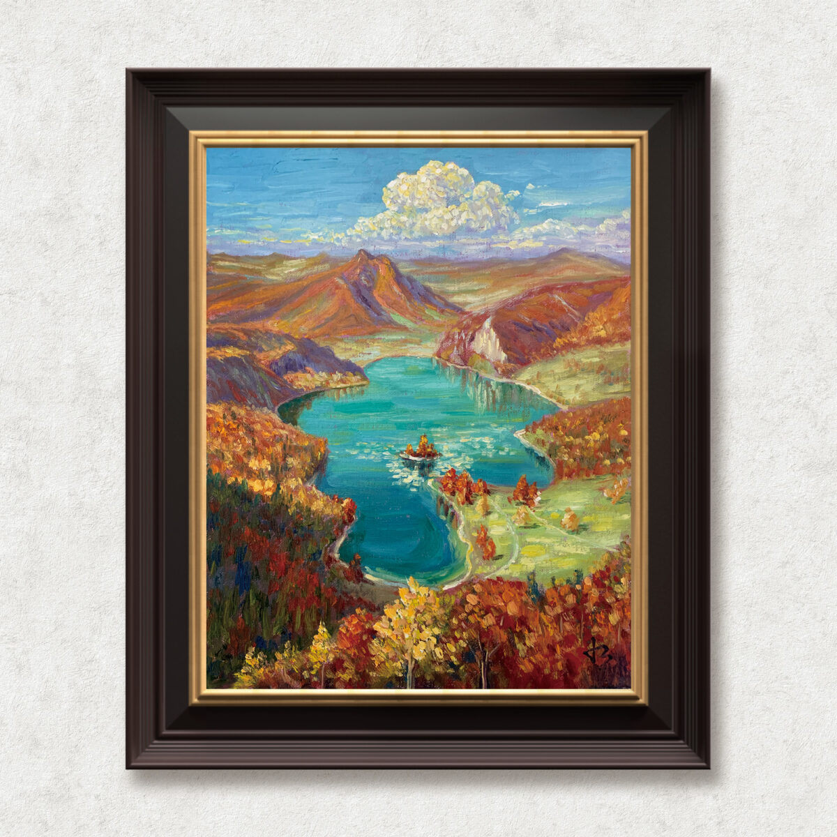 Autumns Mirror — Dallas Deng oil painting, framed view, light and calm.