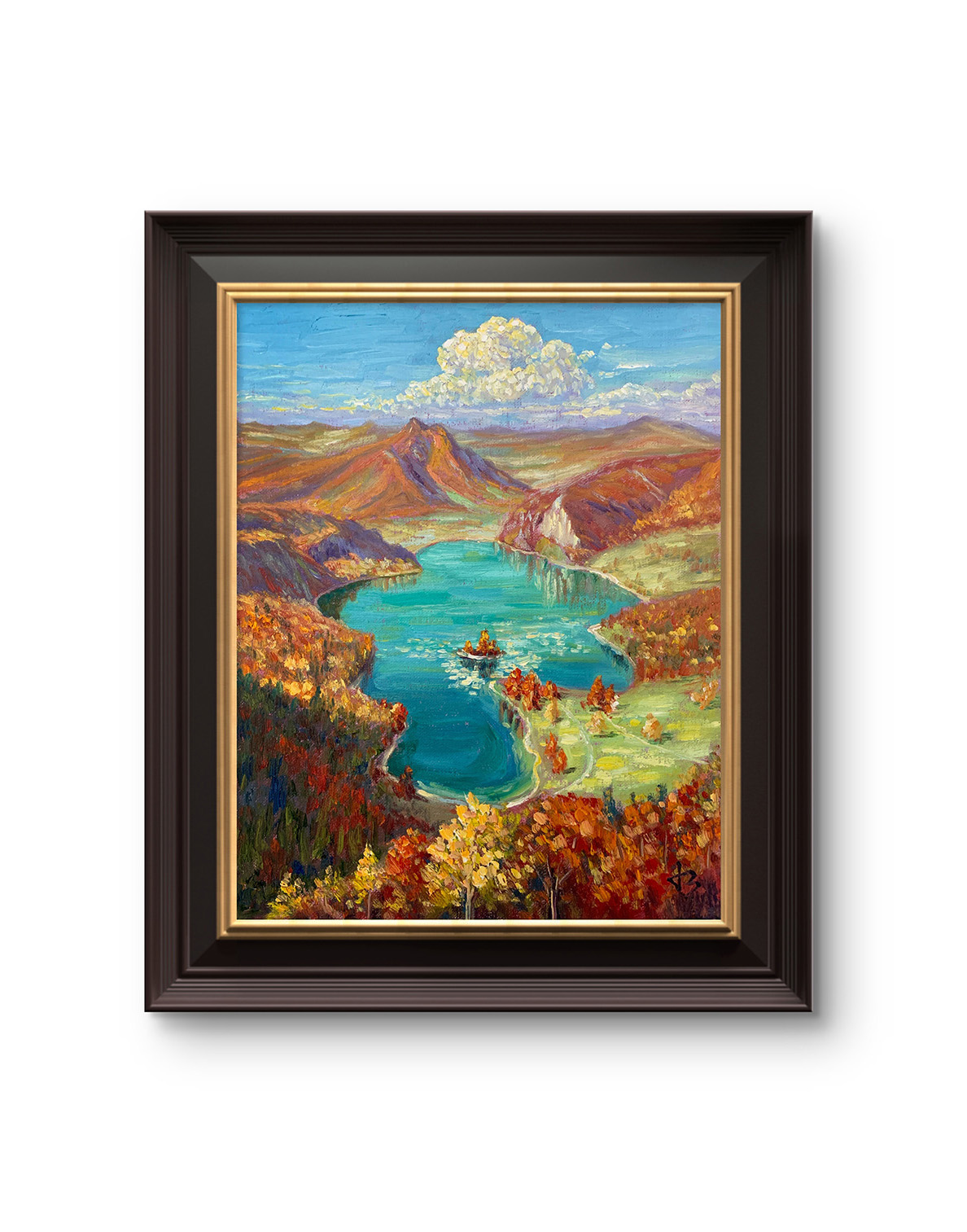 Autumns Mirror — Dallas Deng oil painting, framed view, light and calm.