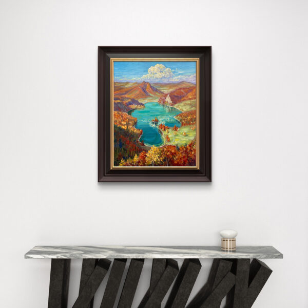 Autumns Mirror — Dallas Deng oil painting, interior wall view, light and calm.