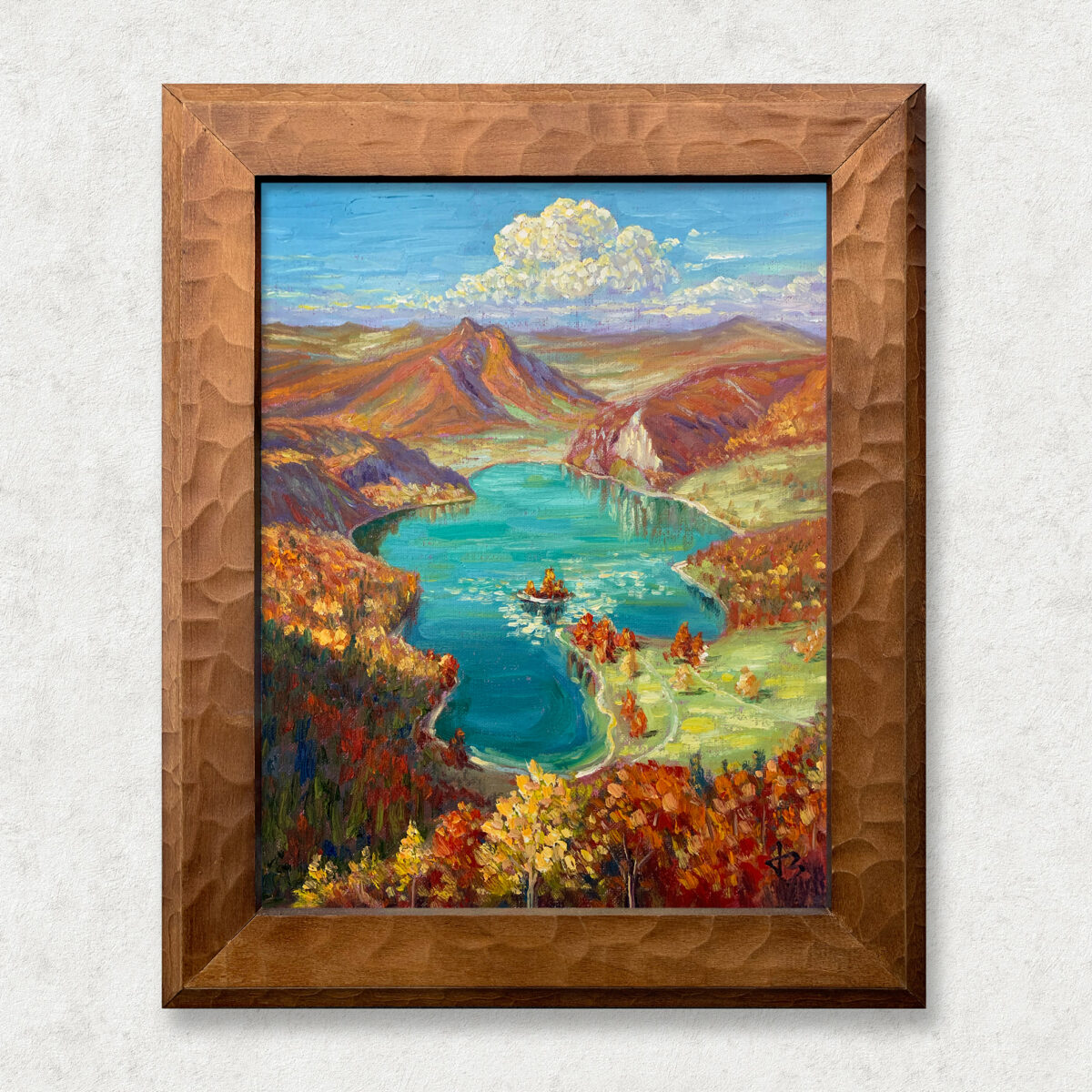 Autumns Mirror Walnut — Dallas Deng oil painting, framed view, light and calm.