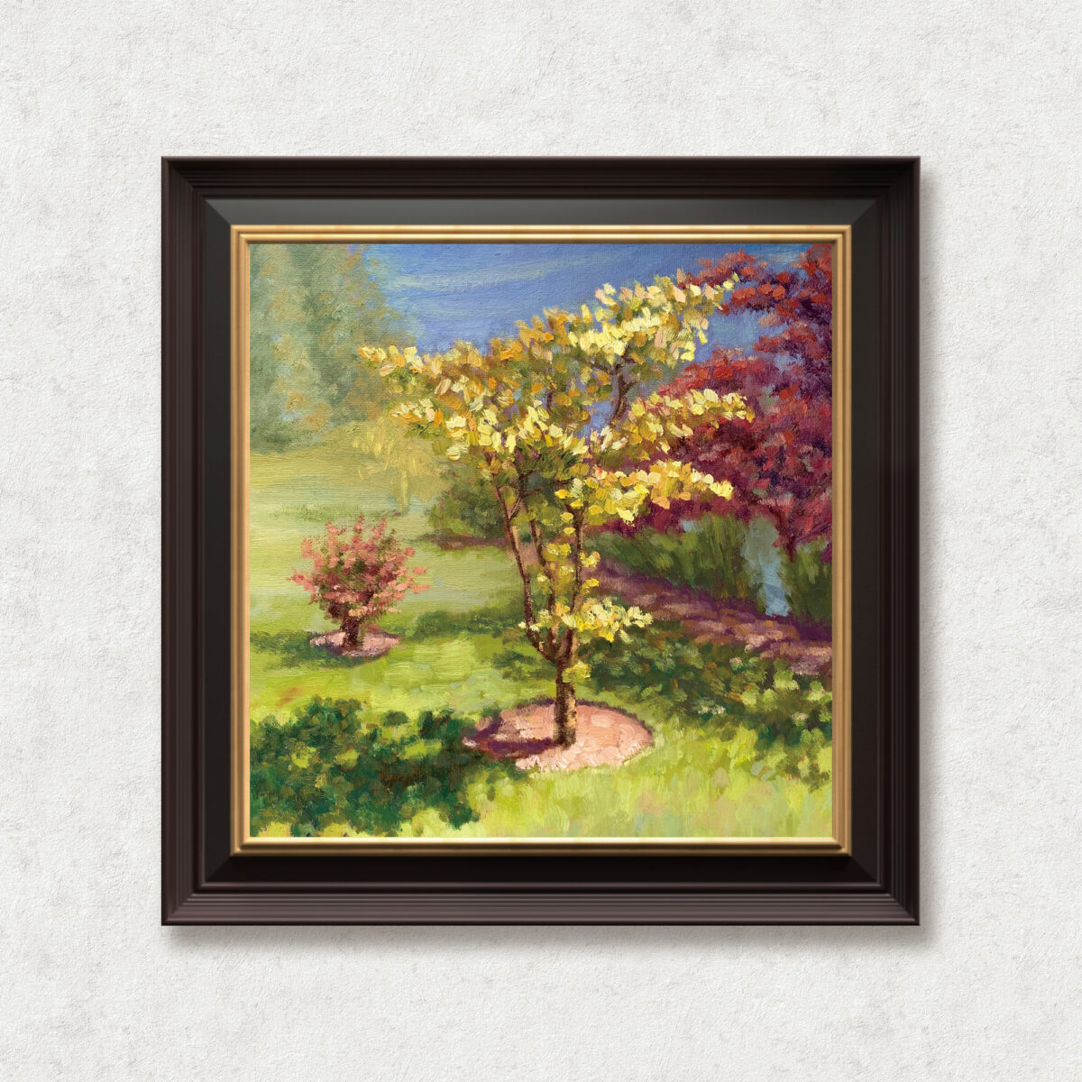 Bathed Sunshine — Dallas Deng oil painting, framed view, light and calm.