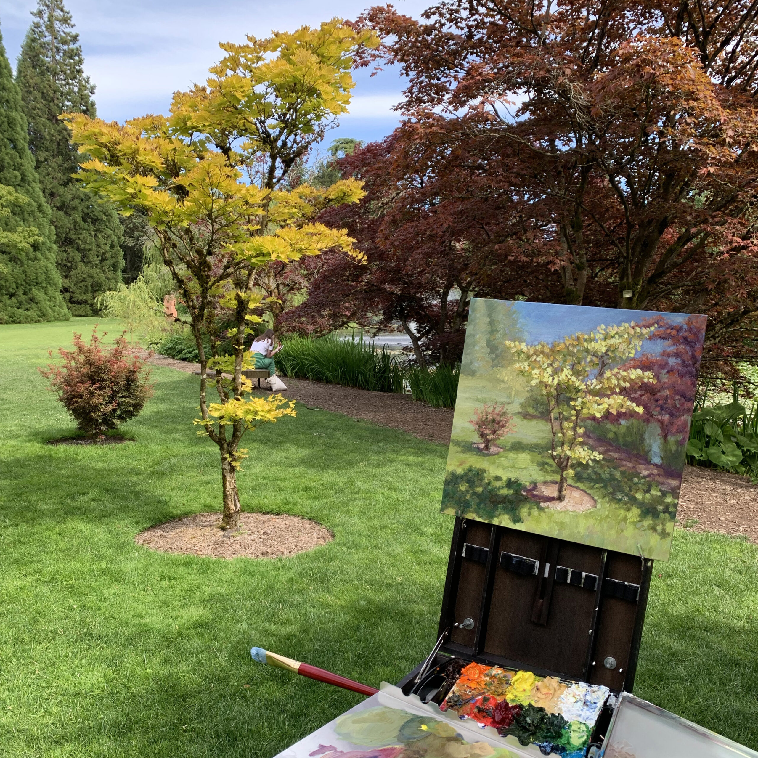 Bathed Sunshine Plein Air — Dallas Deng oil painting, light and calm.