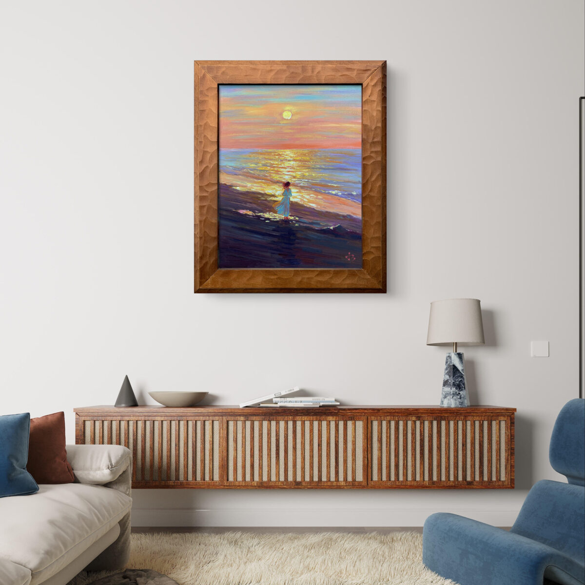 Beneath the Sunset Glow — Dallas Deng oil painting, interior wall view, light and calm.