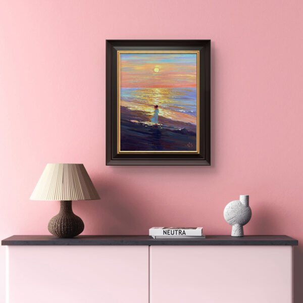 Beneath the Sunset Glow — Dallas Deng oil painting, interior wall view, light and calm.