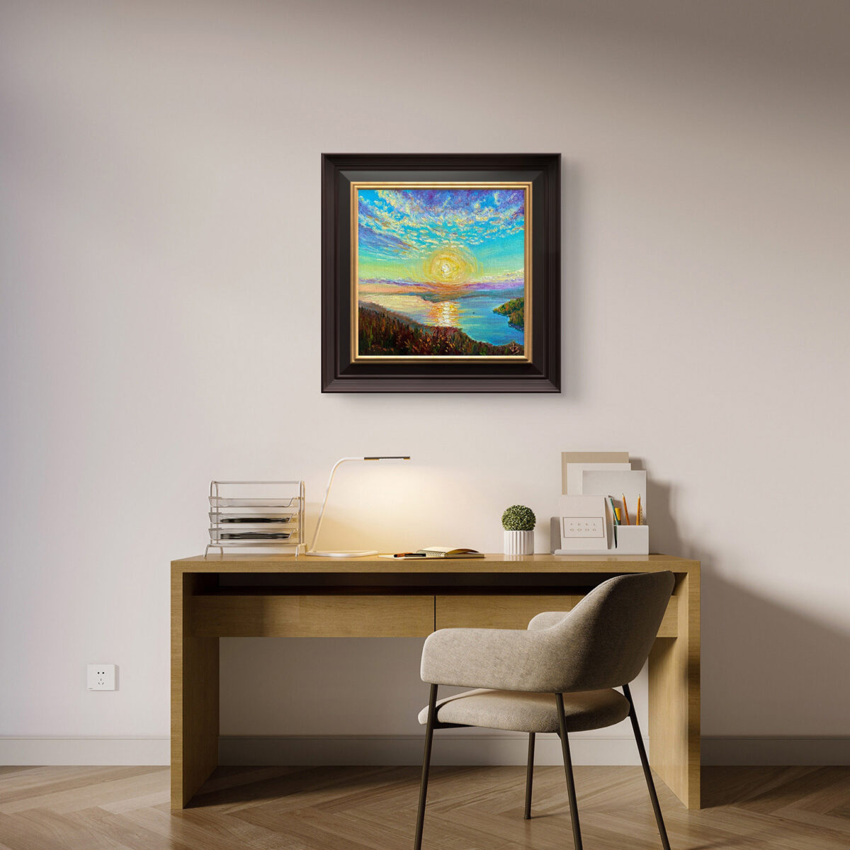 Beneath the Twilight Sky — Dallas Deng oil painting, interior wall view, light and calm.