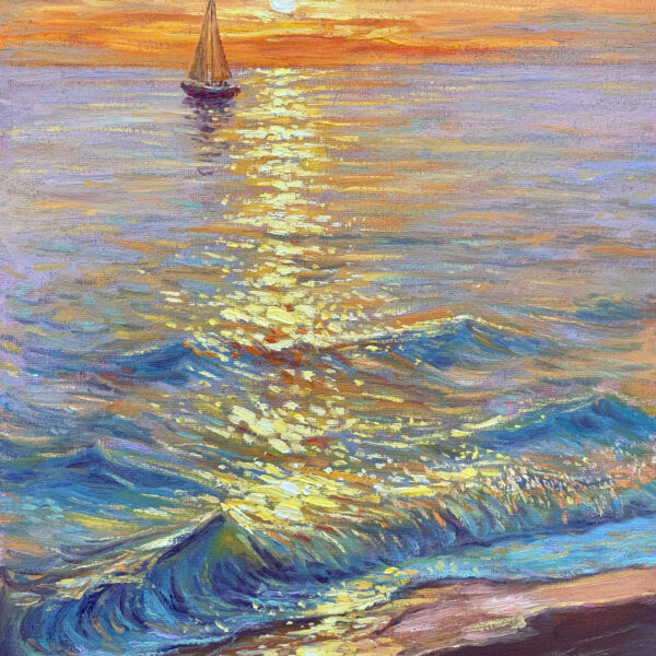 Chasing the Light — Dallas Deng seascape oil painting, light and calm.