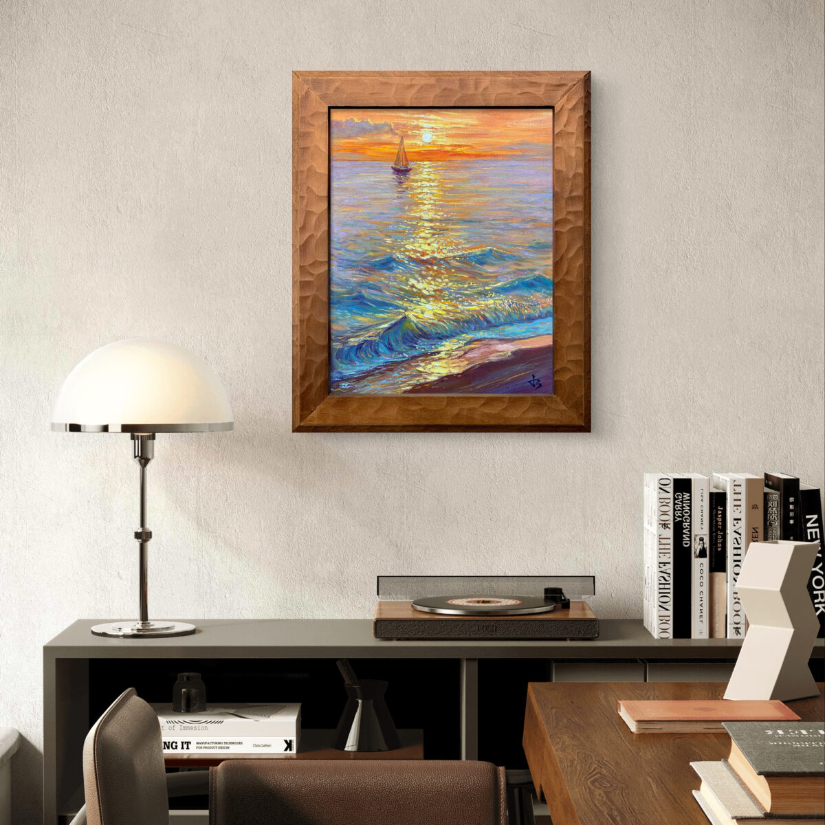 Chasing the Light 2 1 — Dallas Deng oil painting, interior wall view, light and calm.