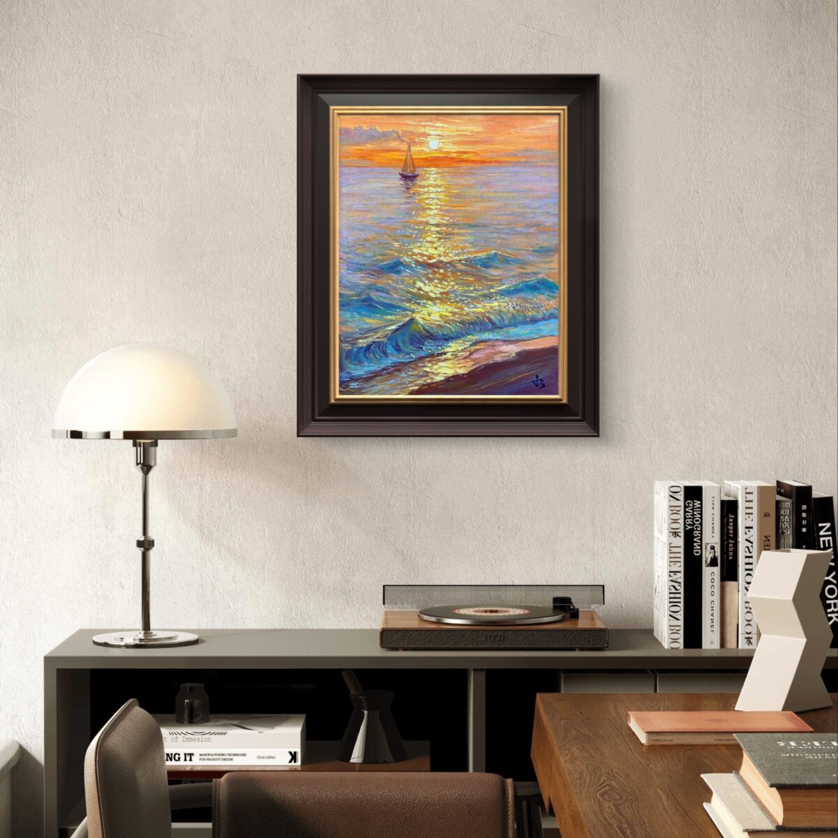 Chasing the Light — Dallas Deng oil painting, interior wall view, light and calm.