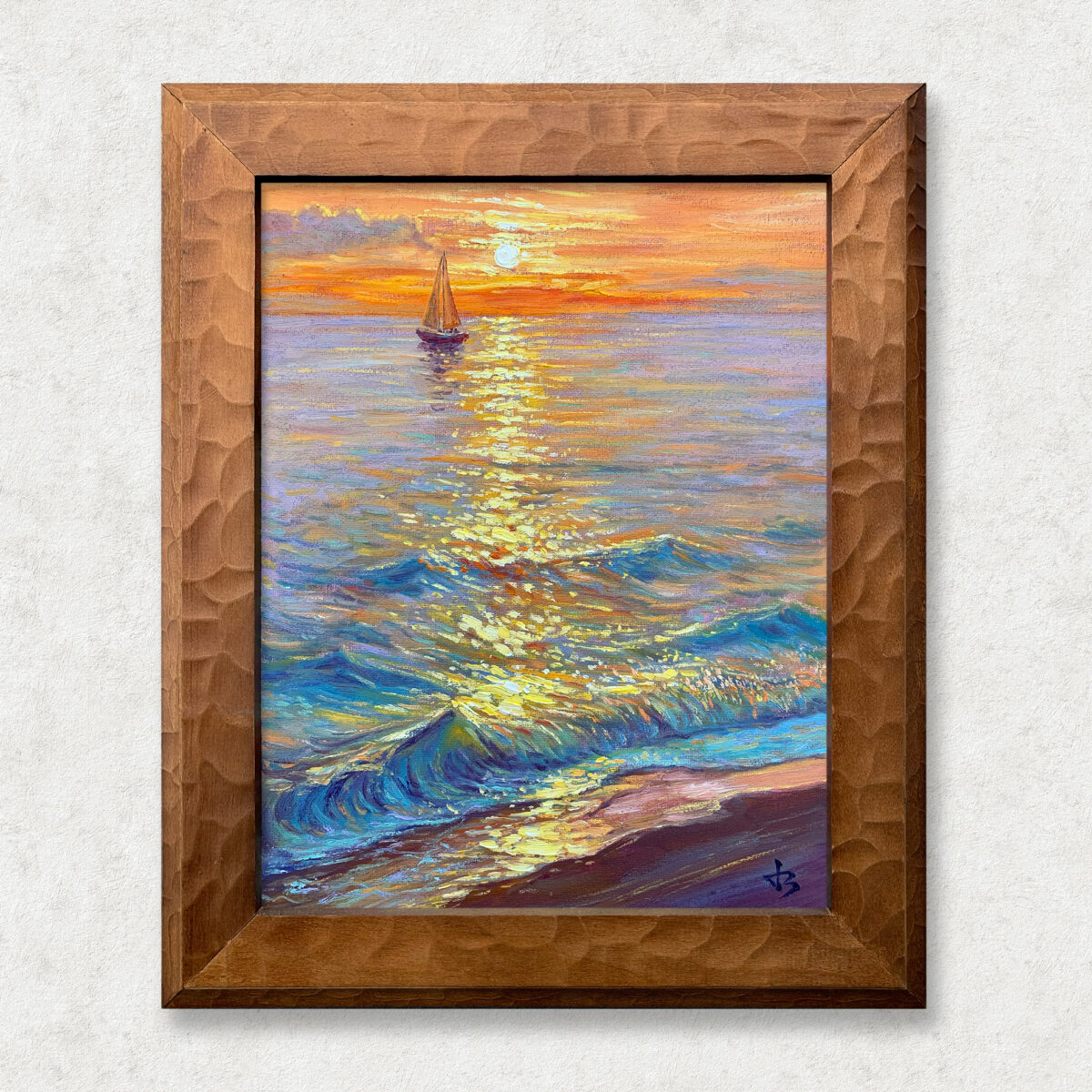 Chasing the Light Walnut — Dallas Deng oil painting, framed view, light and calm.