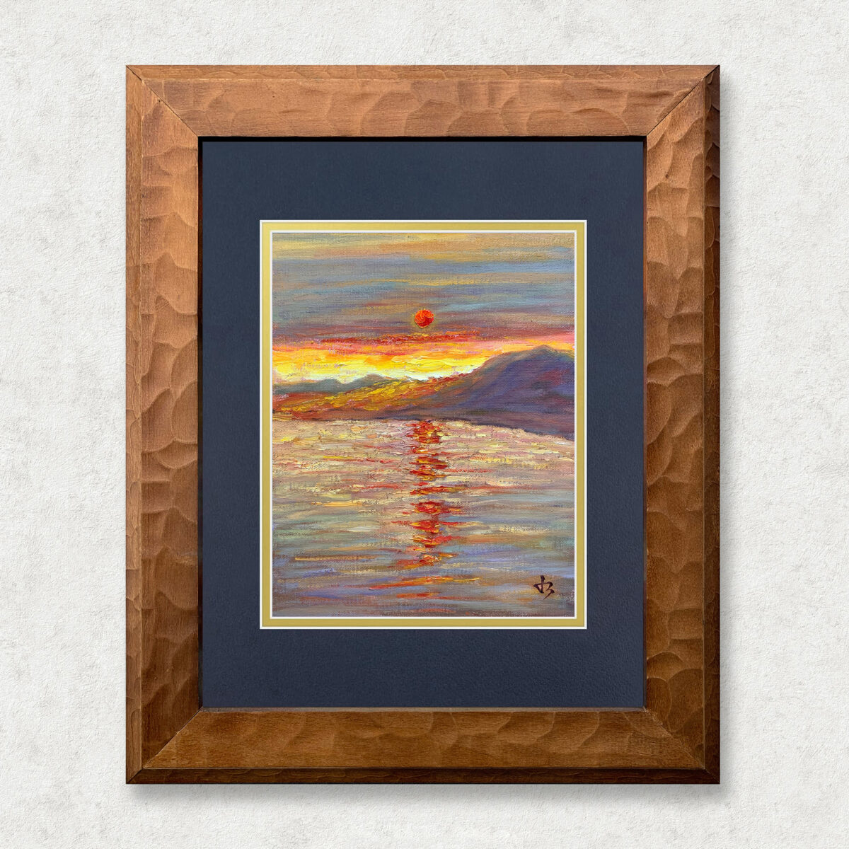 Crimson Sun Walnt — Dallas Deng oil painting, framed view, light and calm.