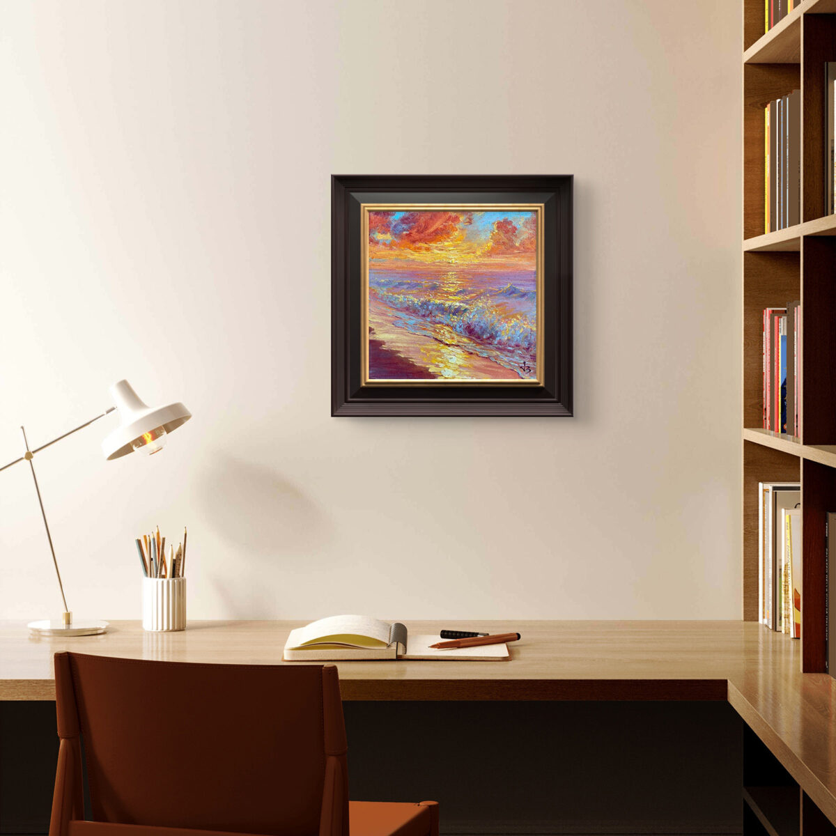 Crimson Tide — Dallas Deng oil painting, interior wall view, light and calm.