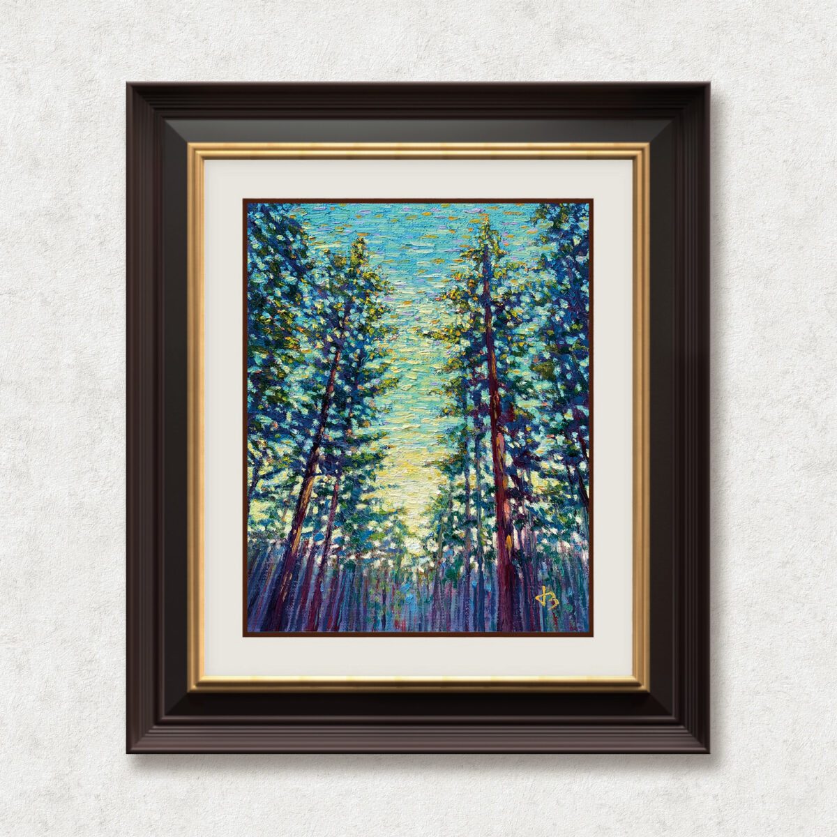 Echoes of the Canopy — Dallas Deng oil painting, framed view, light and calm.