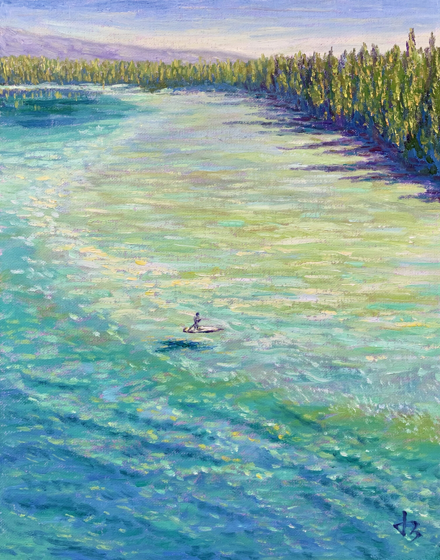 Emerald Calm — Dallas Deng landscape oil painting, light and calm.