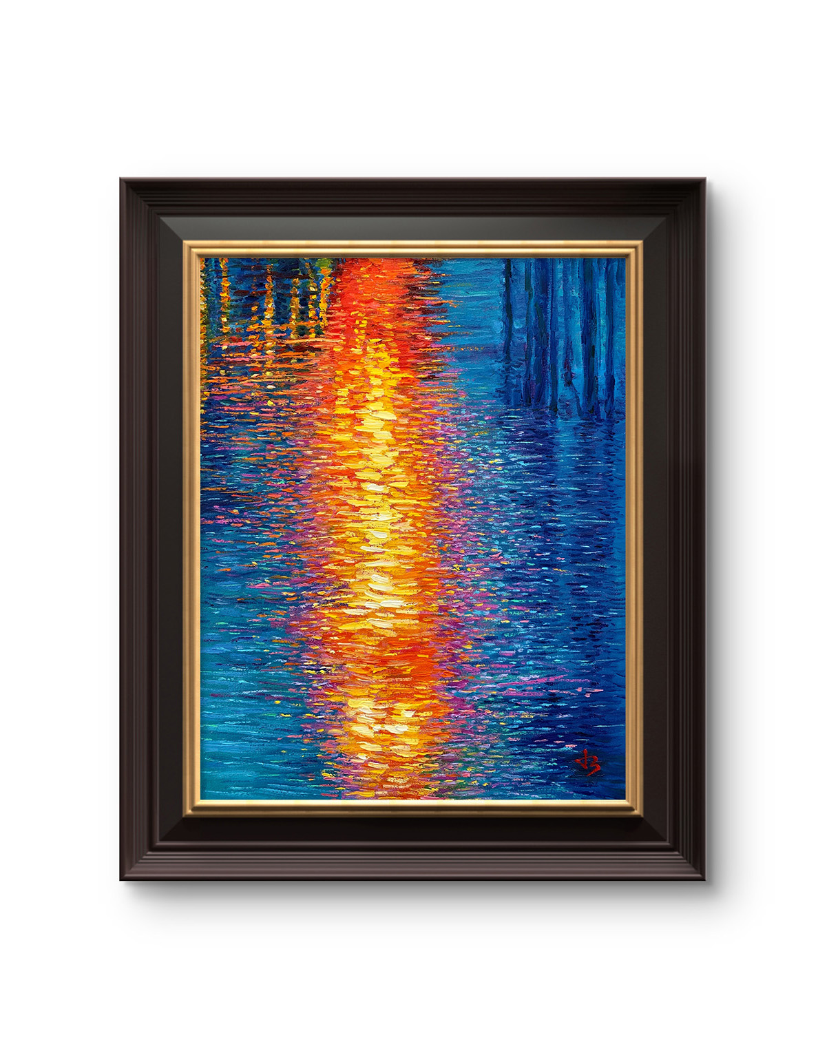 Fiery Current — Dallas Deng oil painting, framed view, light and calm.