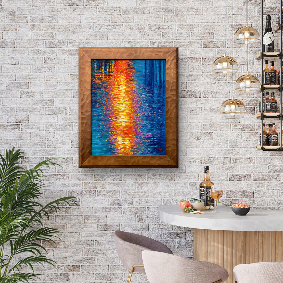 Fiery Current — Dallas Deng oil painting, interior wall view, light and calm.