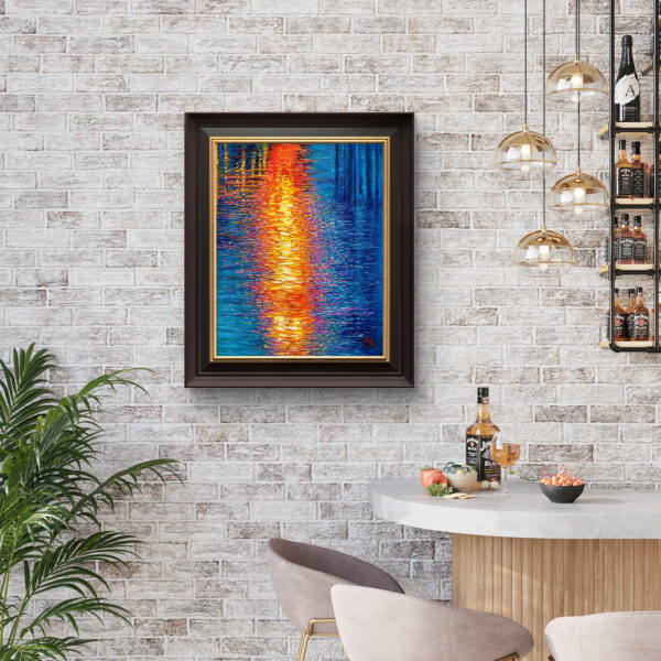 Fiery Current — Dallas Deng oil painting, interior wall view, light and calm.