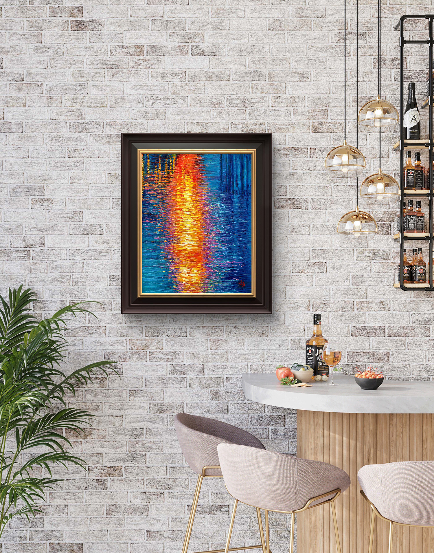 Fiery Current — Dallas Deng oil painting, interior wall view, light and calm.