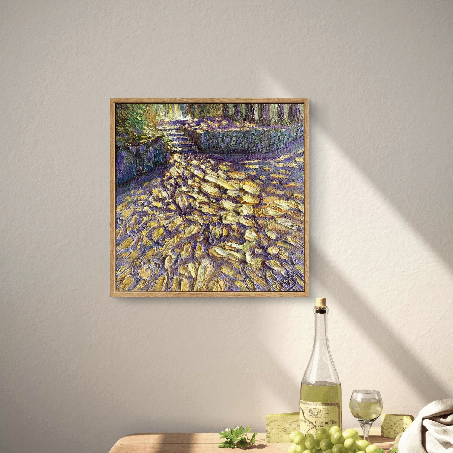 Footprints of Light — Dallas Deng oil painting, interior wall view, light and calm.