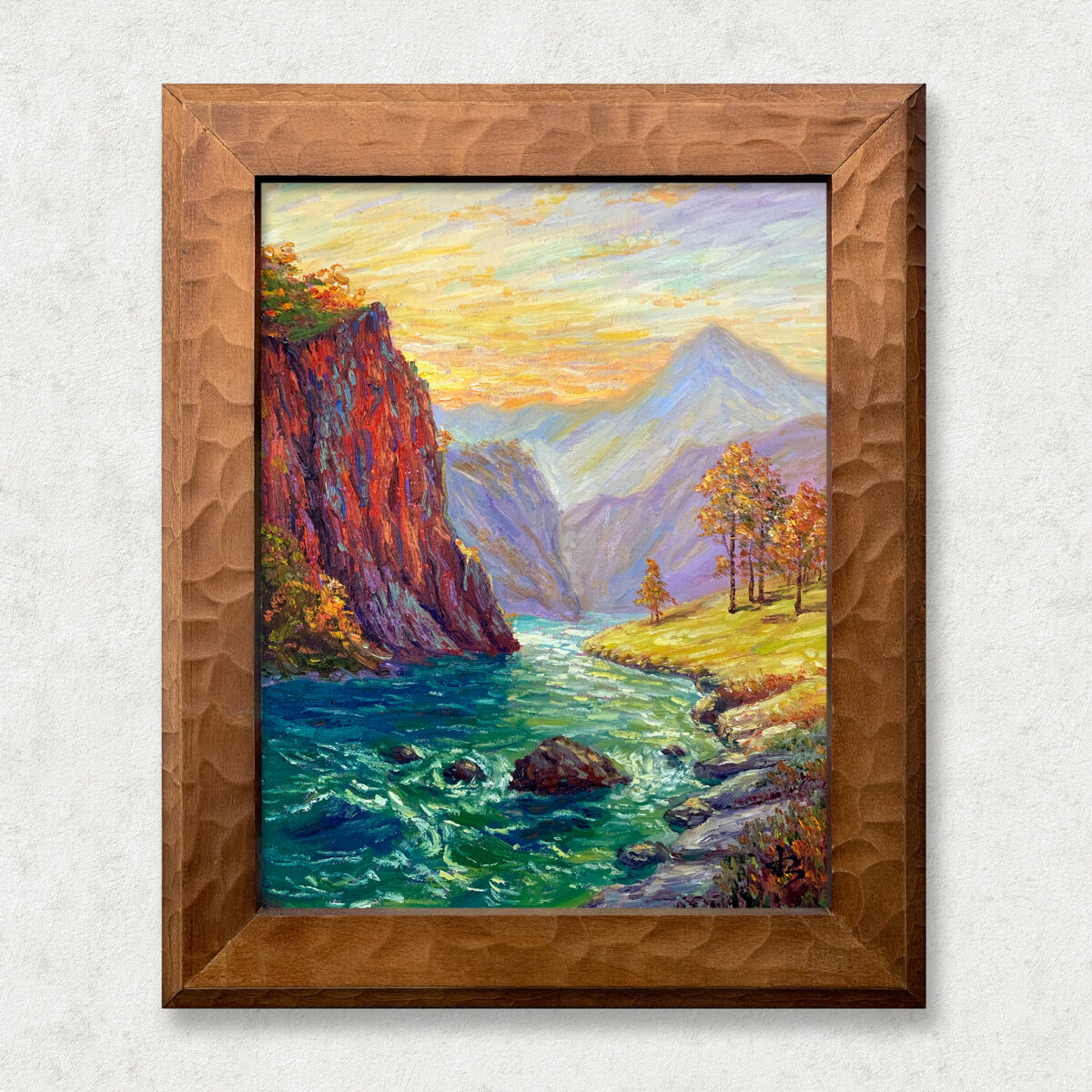 Glow Over the Gorge 5 1 — Dallas Deng oil painting, framed view, light and calm.