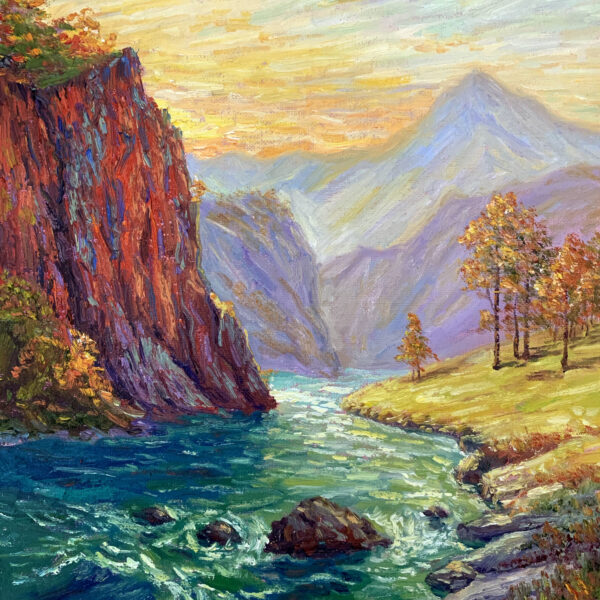 Glow Over the Gorge — Dallas Deng landscape oil painting, light and calm.