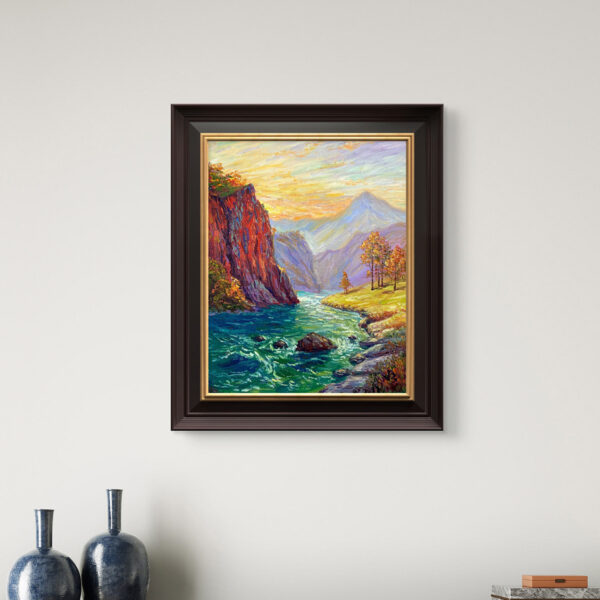 Glow Over the Gorge — Dallas Deng oil painting, interior wall view, light and calm.