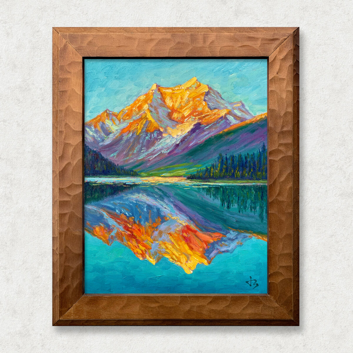 Golden Rocky Mountains 6 2 — Dallas Deng oil painting, framed view, light and calm.