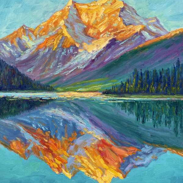 Golden Rocky Mountains — Dallas Deng landscape oil painting, light and calm.