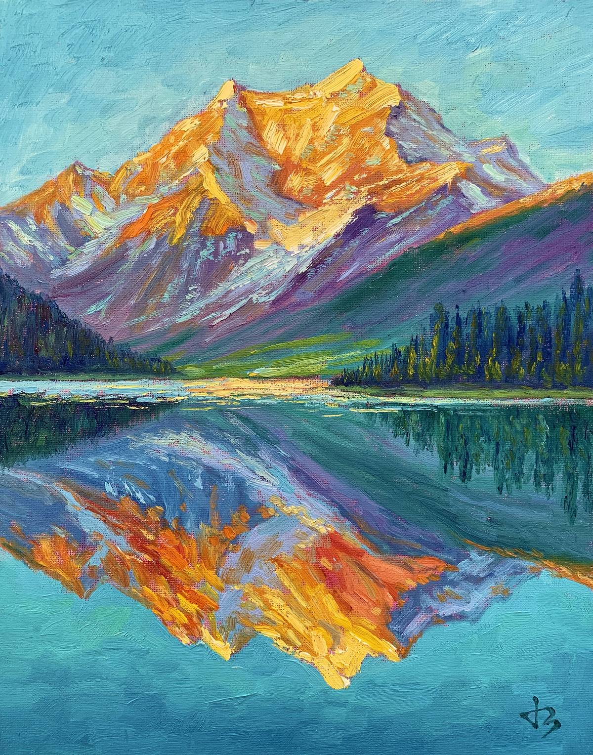 Golden Rocky Mountains — Dallas Deng landscape oil painting, light and calm.
