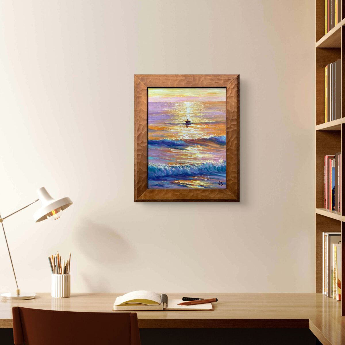Golden Voyage — Dallas Deng oil painting, interior wall view, light and calm.