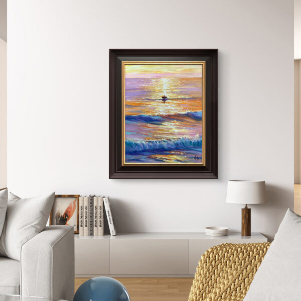 Golden Voyage — Dallas Deng oil painting, interior wall view, light and calm.