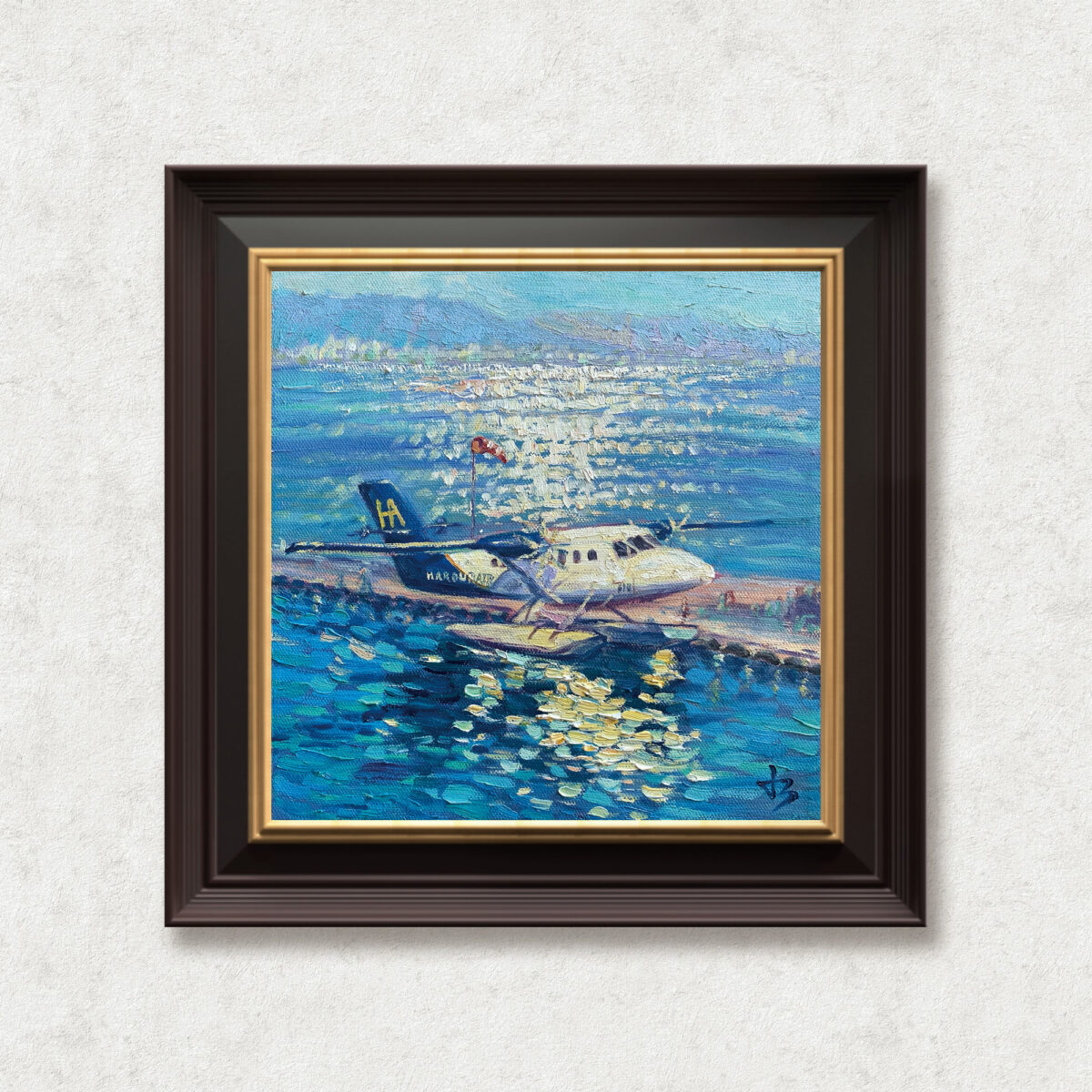 Harbour Light — Dallas Deng oil painting, framed view, light and calm.