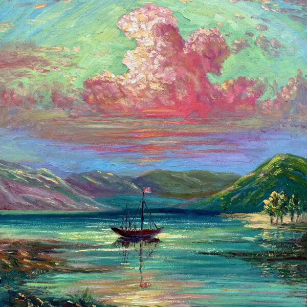 Homeward Glow — Dallas Deng landscape oil painting, light and calm.