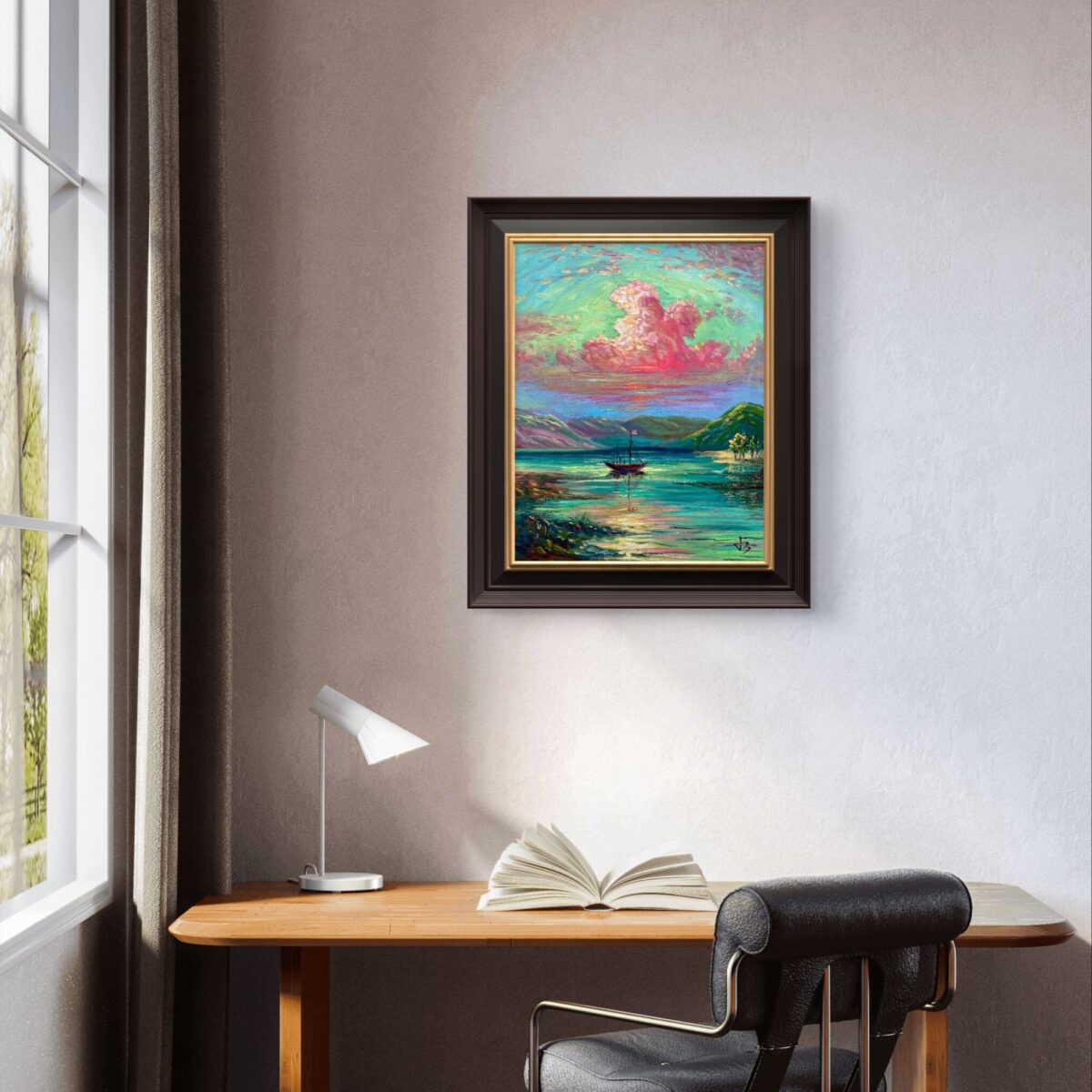 Homeward Glow — Dallas Deng oil painting, interior wall view, light and calm.