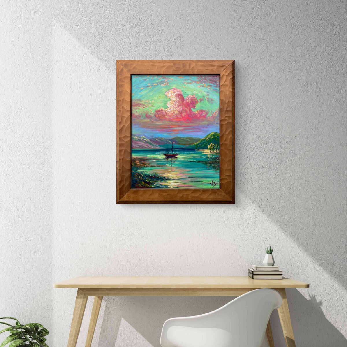 Homeward Glow — Dallas Deng oil painting, interior wall view, light and calm.