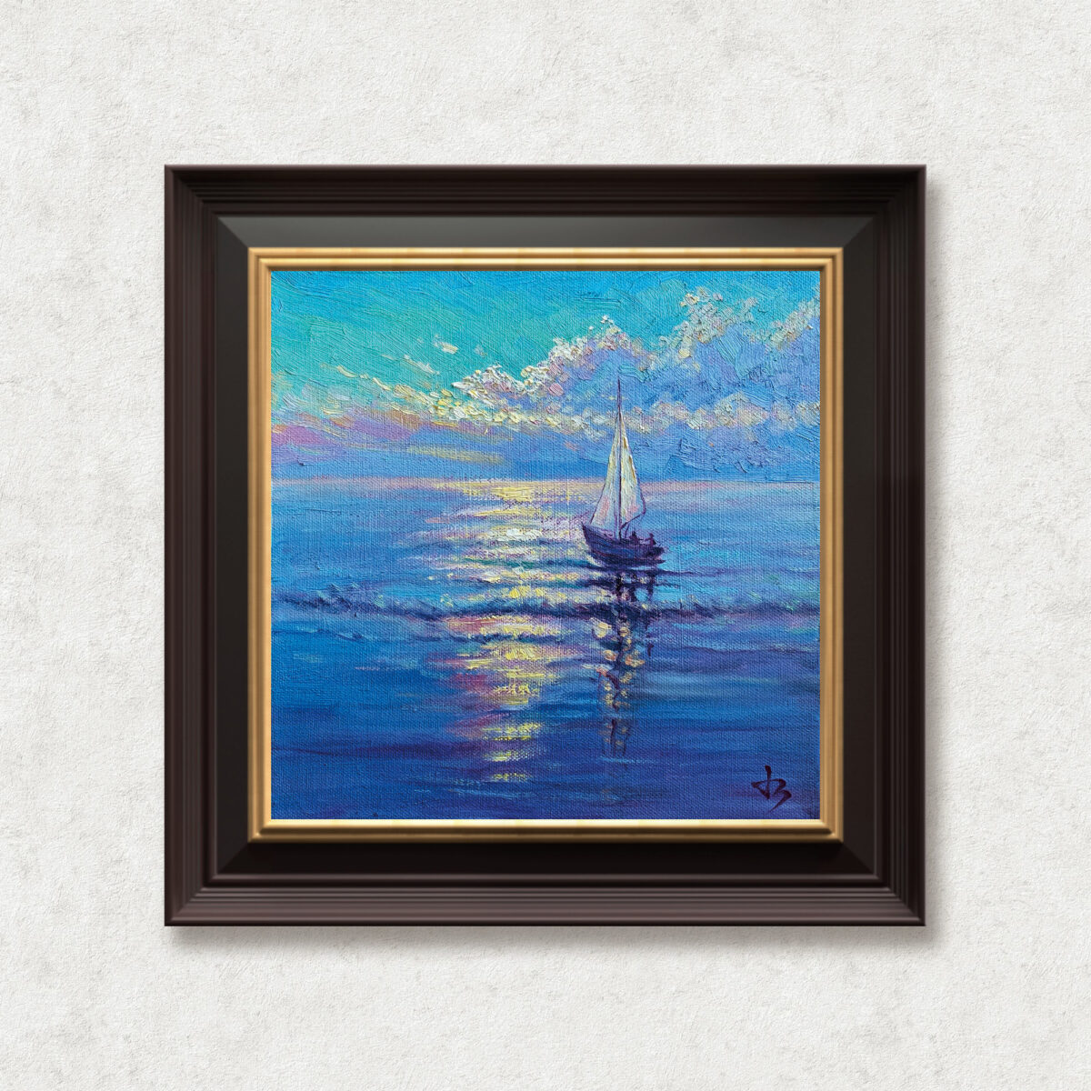 Light Over the Silent Sea — Dallas Deng oil painting, framed view, light and calm.