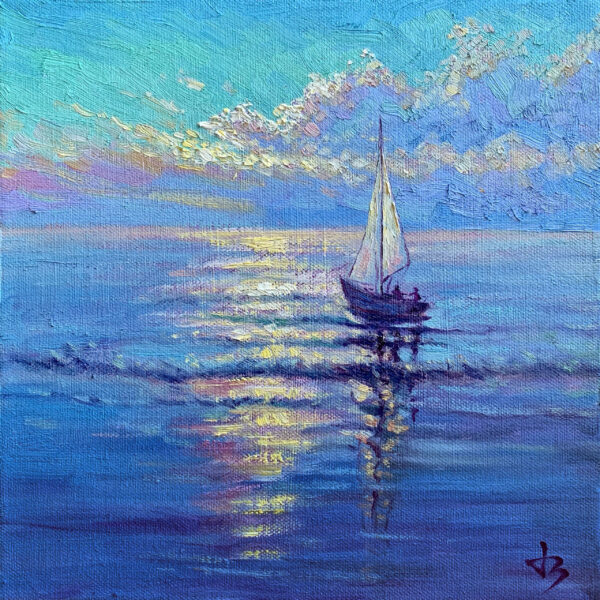 Light Over the Silent Sea — Dallas Deng seascape oil painting, light and calm.