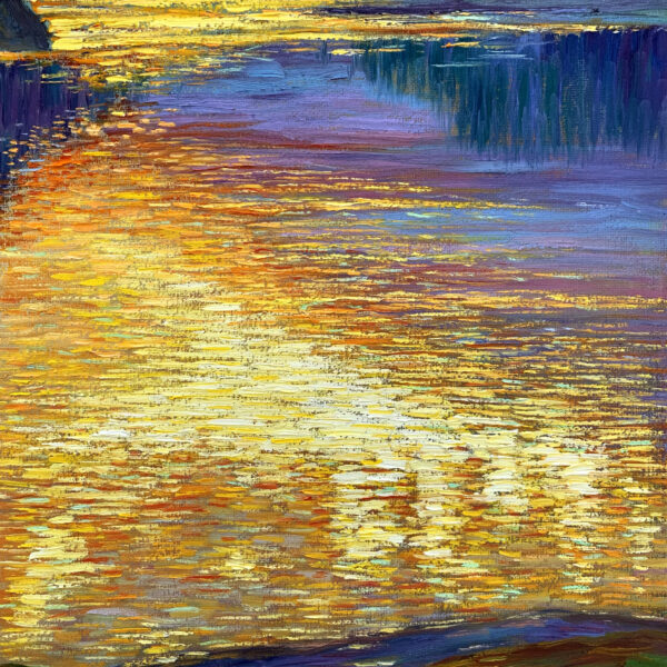 Luminous Stillness — Dallas Deng seascape oil painting, light and calm.