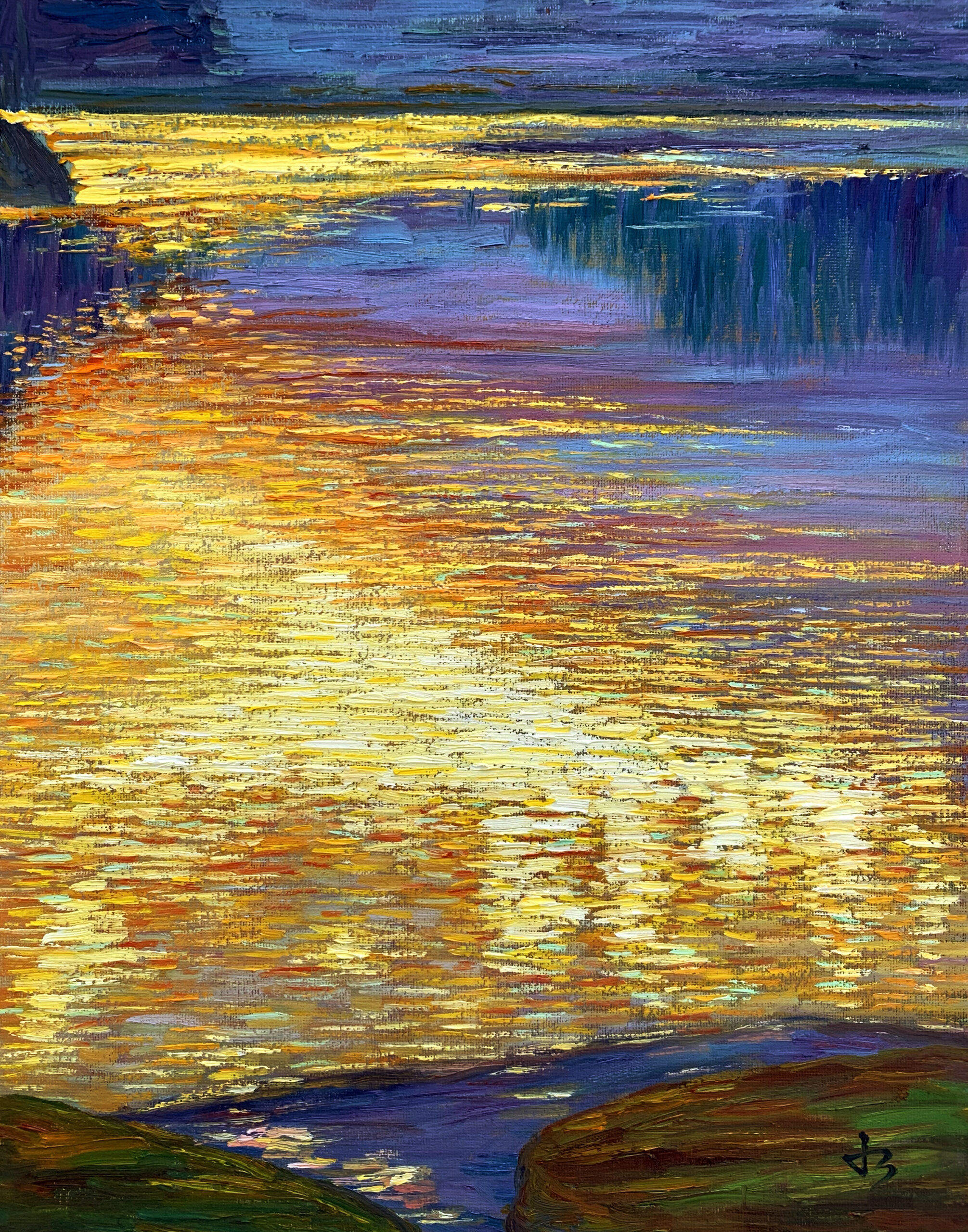 Luminous Stillness — Dallas Deng seascape oil painting, light and calm.