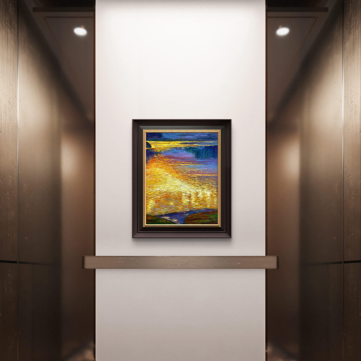 Luminous Stillness — Dallas Deng oil painting, interior wall view, light and calm.