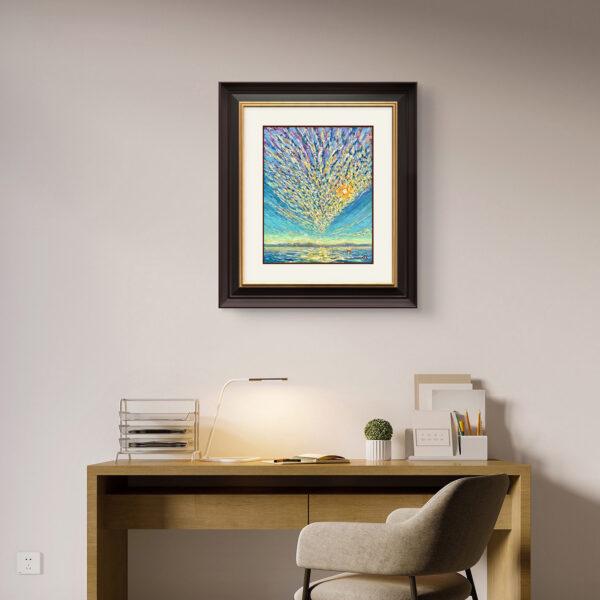 Mackerel Sky — Dallas Deng oil painting, interior wall view, light and calm.