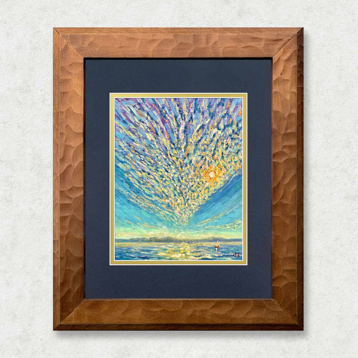 Mackerel Sky Walnut — Dallas Deng oil painting, framed view, light and calm.