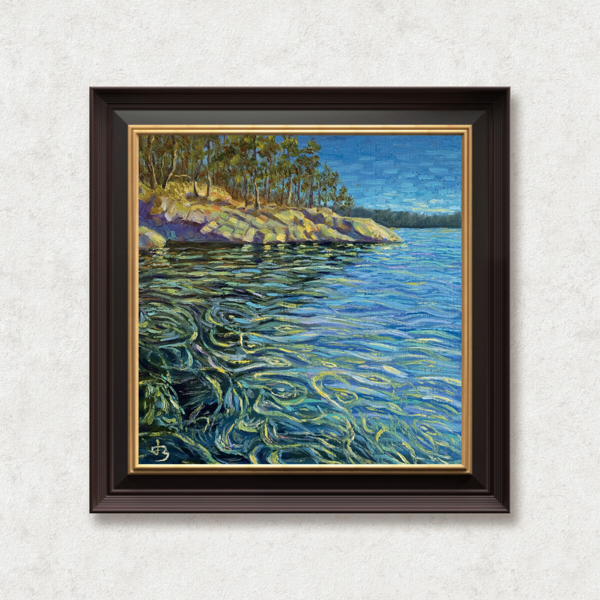 Meditation — Dallas Deng oil painting, framed view, light and calm.