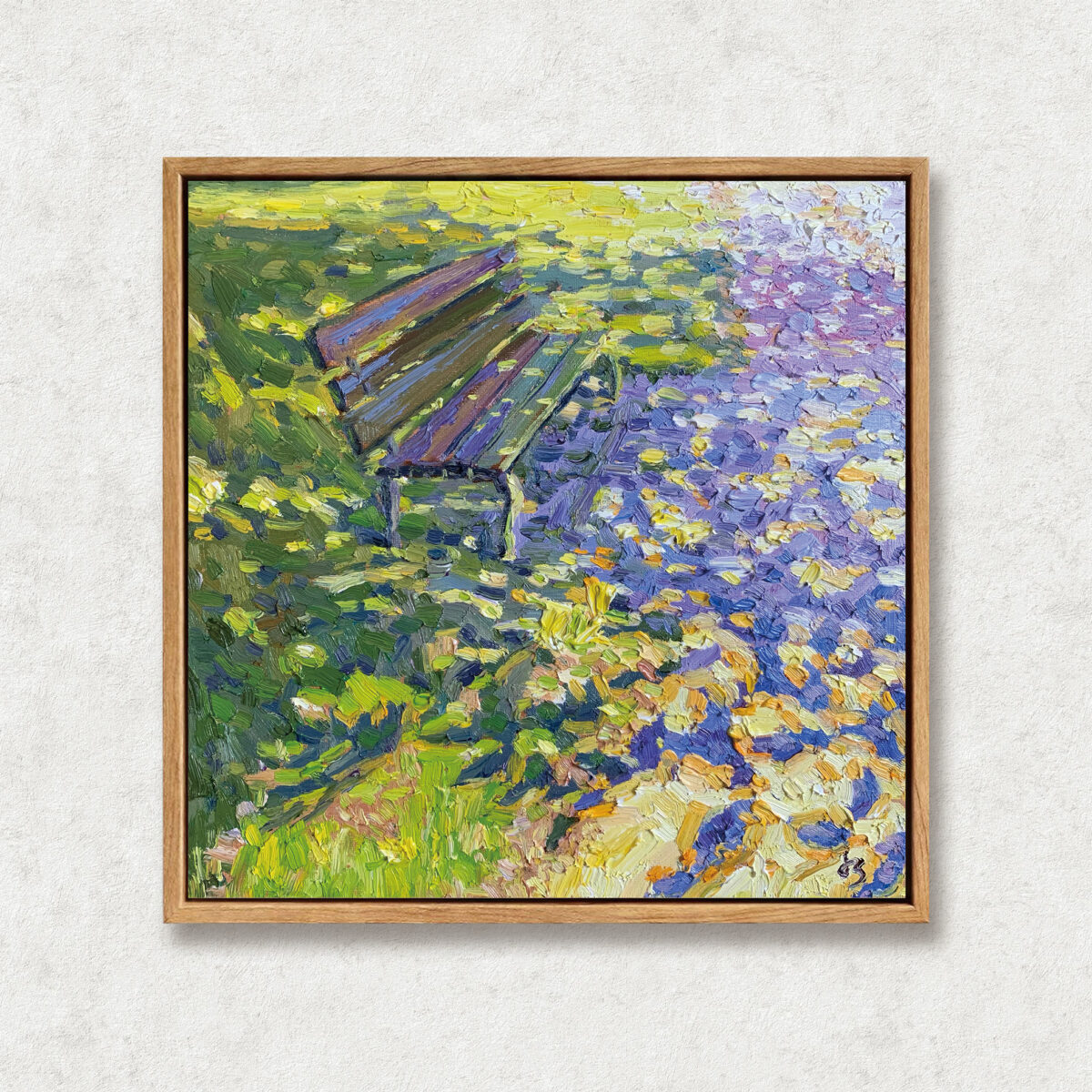 Memories Floater — Dallas Deng oil painting, framed view, light and calm.