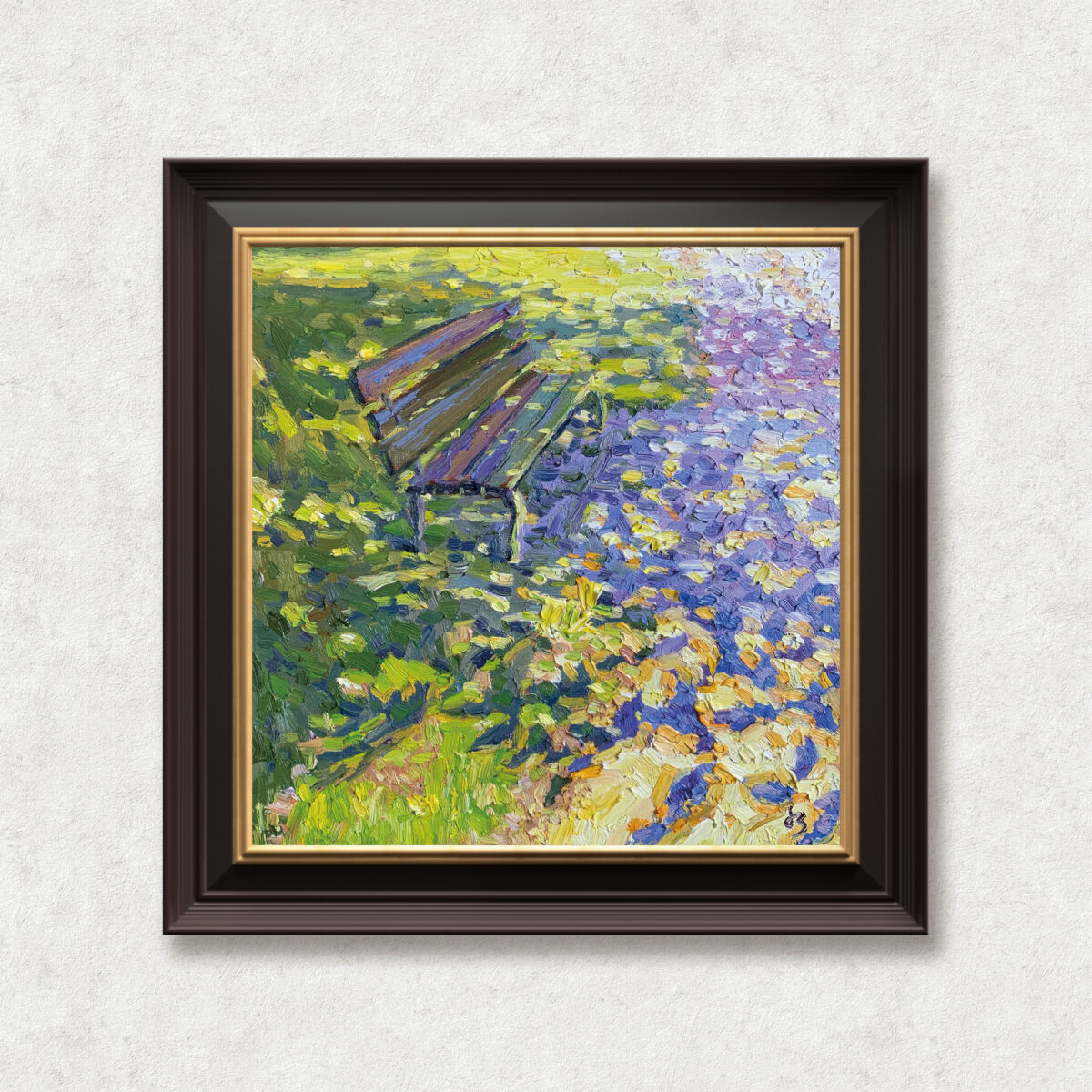 Memories — Dallas Deng oil painting, framed view, light and calm.