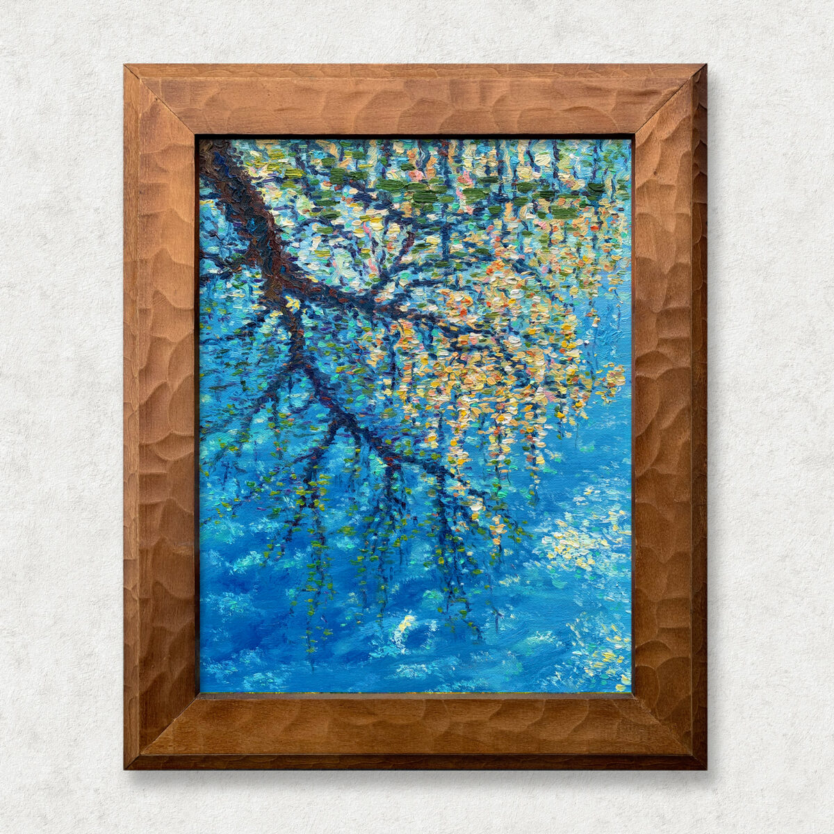 Mirroring 5 — Dallas Deng oil painting, framed view, light and calm.