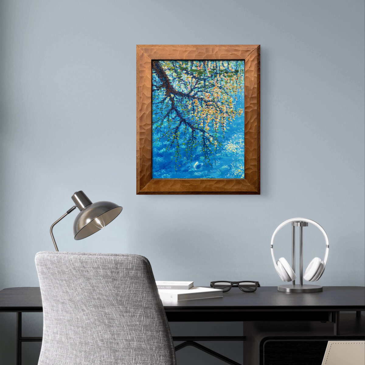 Mirroring 1 1 — Dallas Deng oil painting, interior wall view, light and calm.