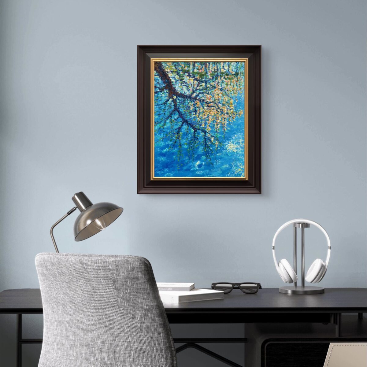 Mirroring — Dallas Deng oil painting, interior wall view, light and calm.