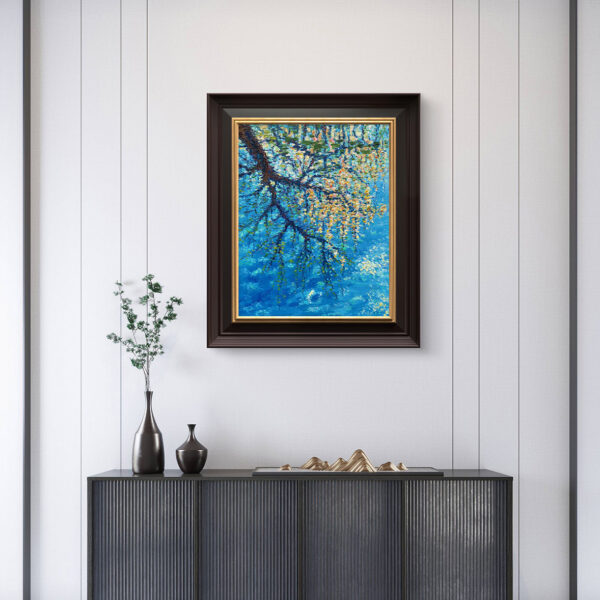 Mirroring — Dallas Deng oil painting, interior wall view, light and calm.