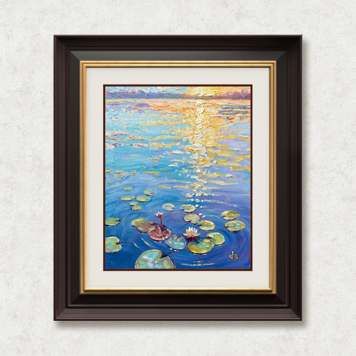 Morning Call — Dallas Deng oil painting, framed view, light and calm.